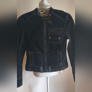 Sugar Lips Black Faux Suede Denim Lined Utility Style Jacket Women's Small